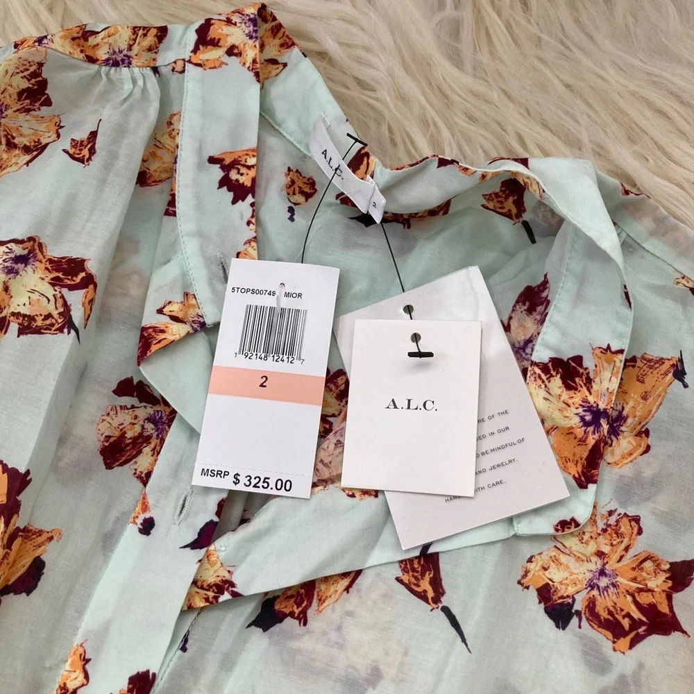 A.L.C. Shira Floral Print Mock Neck Blouse 1380 - Picture 8 of 13